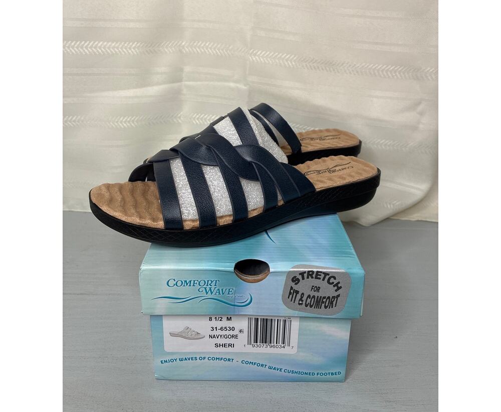 Easy Street Comfort Wave Sheri Slide Sandals Navy Womens Size 8.5M